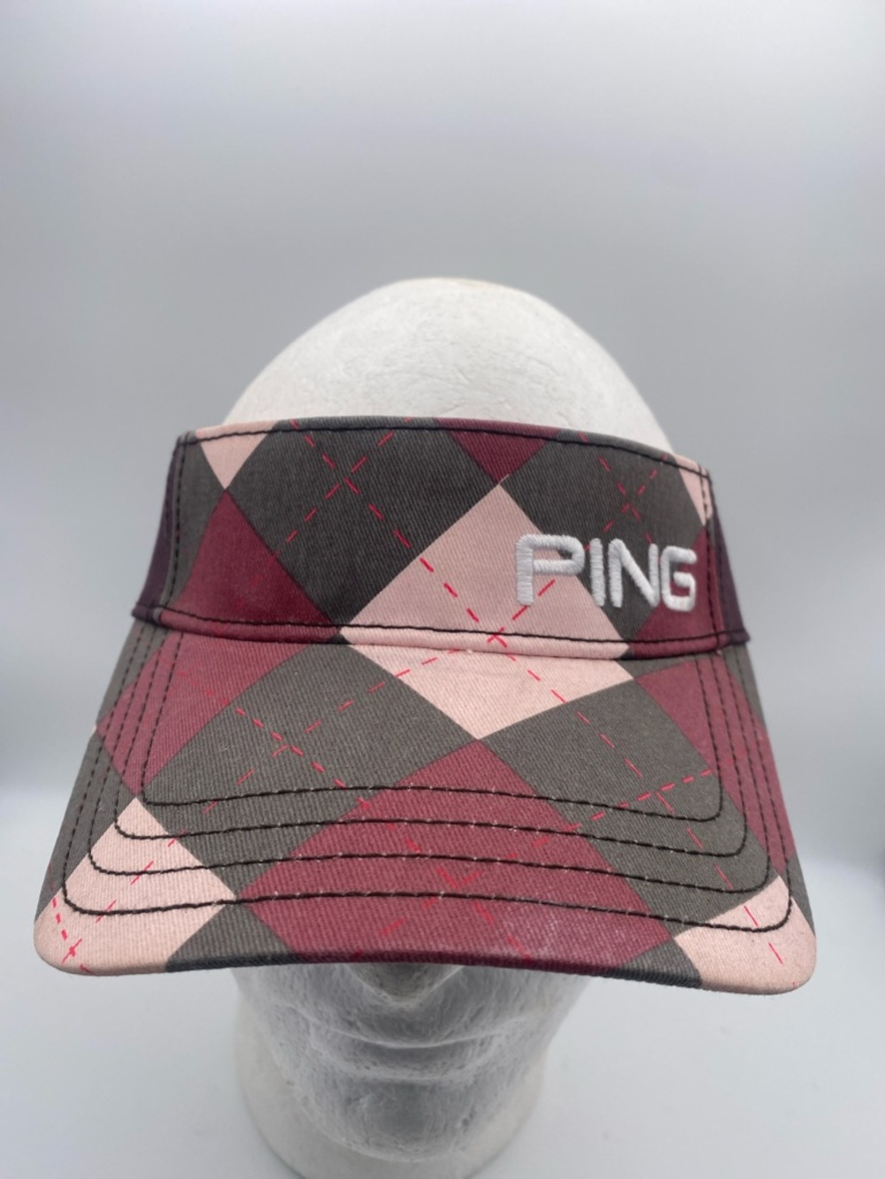 PING Argyle Golf Visor in Burgundy and Pink